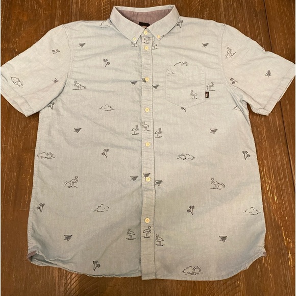 Vans Other - VANS Shirt Adult XL Light Blue Flamingo All Over Print Casual Mens Skater